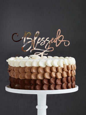 Acrylic Rose Gold Mirror Blessed Cake Topper - Christening / Baptism / Baby Shower Cake Decorations