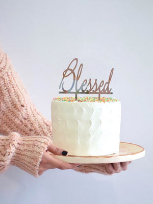 Acrylic Rose Gold Mirror Blessed Cake Topper - Christening / Baptism / Baby Shower Cake Decorations