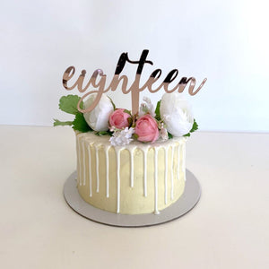 Rose Gold Mirror Acrylic 'eighteen' Script Cake Topper