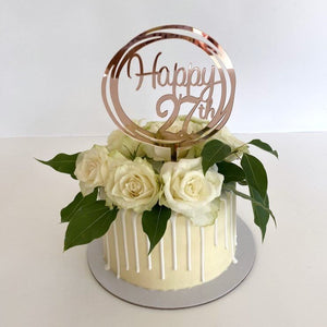 Acrylic Rose Gold Mirror Happy 27th Birthday Geometric Circle Cake Topper