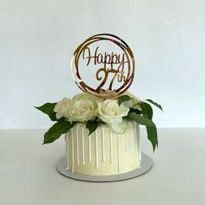 Acrylic Rose Gold Mirror Happy 27th Birthday Geometric Circle Cake Topper