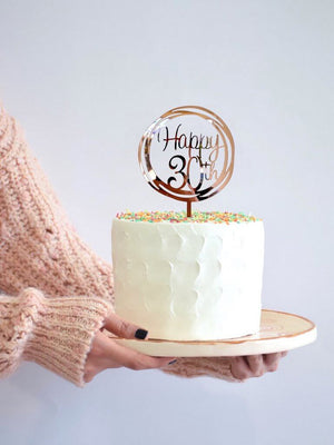 Acrylic Rose Gold Mirror Geometric Circle Happy 30th Cake Topper