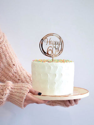 Acrylic Rose Gold Mirror Geometric Circle Happy 60th Cake Topper
