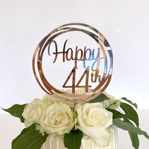 Acrylic Rose Gold Mirror Happy 44th Birthday Geometric Circle Cake Topper