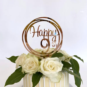 Acrylic Rose Gold Mirror Happy 9th Birthday Geometric Circle Cake Topper