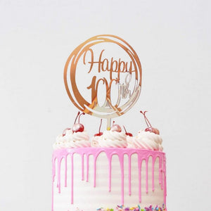Acrylic Rose Gold Mirror Geometric Circle Happy 100th Cake Topper