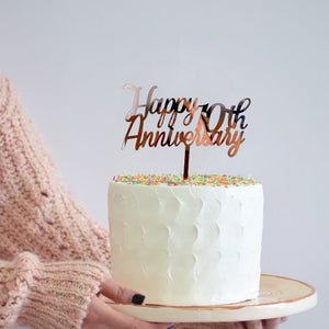 Online Party Supplies Australia Rose Gold Mirror Acrylic 'Happy 10th Anniversary' Cake Topper