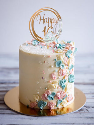 Online Party Supplies Australia Acrylic Rose Gold Mirror Geometric Circle Happy 16th Birthday Cake Topper