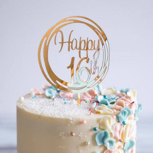 Online Party Supplies Australia Acrylic Rose Gold Mirror Geometric Circle Happy 16th Birthday Cake Topper