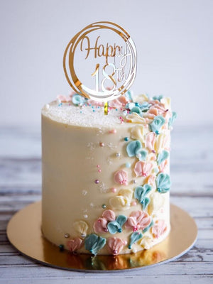 Acrylic Rose Gold Mirror Geometric Circle Happy 18th Cake Topper