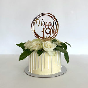Acrylic Rose Gold Geometric Circle Happy 19th birthday Cake Topper
