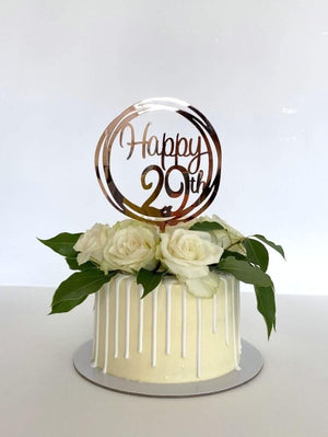 Acrylic Rose Gold Mirror Happy 29th Geometric Round Cake Topper