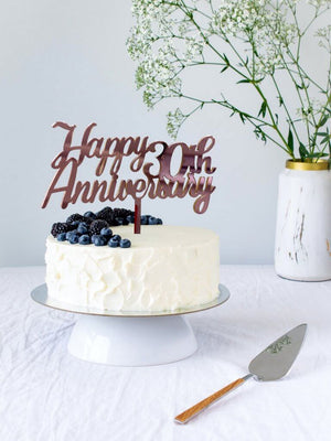 Rose Gold Mirror Acrylic 'Happy 30th Anniversary' Cake Topper