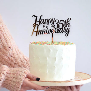 Rose Gold Mirror Acrylic 'Happy 35th Anniversary' Cake Topper