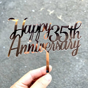 Rose Gold Mirror Acrylic 'Happy 35th Anniversary' Cake Topper