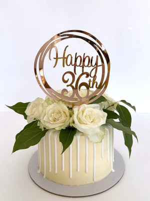 Acrylic Rose Gold Geometric Circle Happy 36th birthday Cake Topper