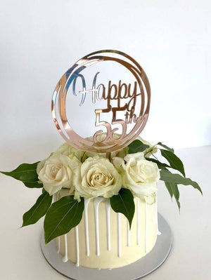 Acrylic Rose Gold Geometric Circle Happy 55th Cake Topper