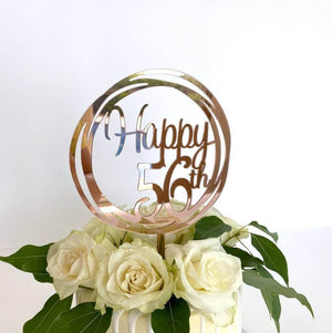 Acrylic Rose Gold Geometric Circle Happy 56th Cake Topper