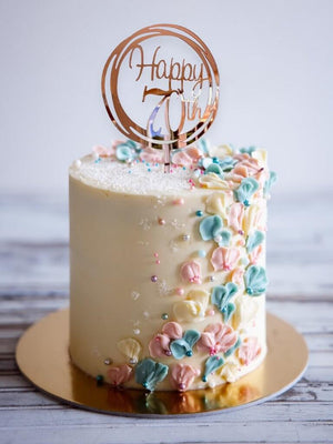 Acrylic Rose Gold Mirror Geometric 'Happy 70th' Cake Topper