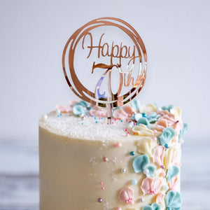 Acrylic Rose Gold Mirror Geometric 'Happy 70th' Cake Topper