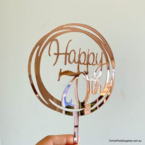 Acrylic Rose Gold Mirror Geometric 'Happy 70th' Cake Topper
