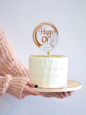 Elegant 90th birthday acrylic cake decoration in rose gold