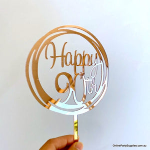 Rose gold mirror acrylic ‘Happy 90th’ cake topper for milestone celebrations