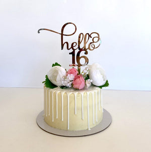 Acrylic Rose Gold Mirror 'hello 16' Cake Topper