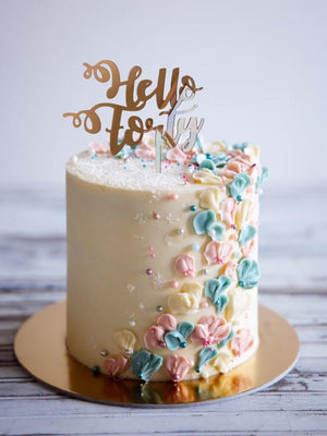 Online Party Supplies Australia acrylic rose gold mirror hello forty happy birthday cake topper