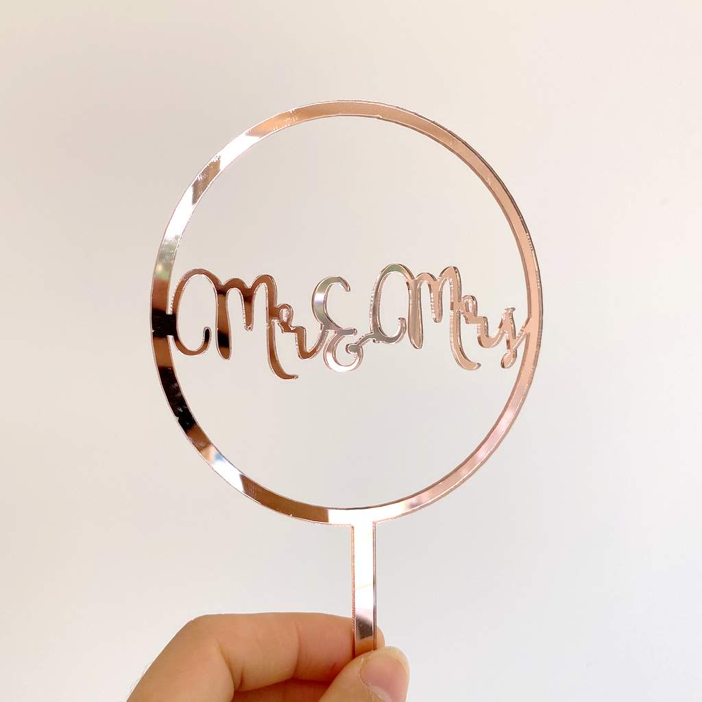 Acrylic Rose Gold Mirror 'Mr and Mrs' Loop Wedding Engagement Bridal Shower Cake Topper