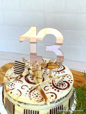 Acrylic Rose Gold Mirror Number 13 Cake Topper - 13th Thirteen Birthday Party Cake Decorations