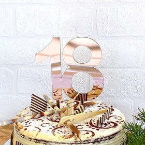 Acrylic Rose Gold Mirror Number 18 Cake Topper - 18th Eighteenth Birthday Party Cake Decorations