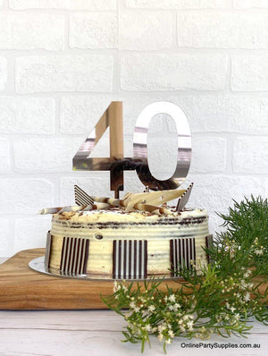 Acrylic Rose Gold Mirror Number 40 Cake Topper - 40th Fortieth Birthday Party Cake Decorations