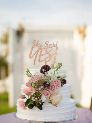 Acrylic Rose Gold Mirror 'She Said YES!' Engagement Cake Topper