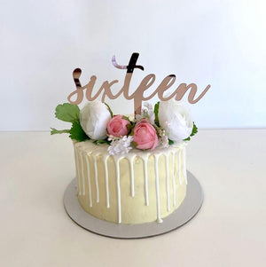 Acrylic Rose Gold Mirror 'Sixteen' Cake Topper - 16th Birthday Party Cake Decorations