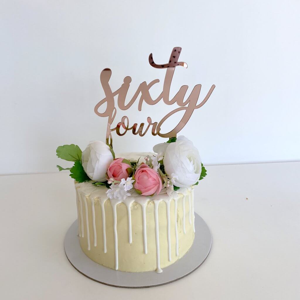 Acrylic Rose Gold Mirror 'sixty four' Birthday Cake Topper