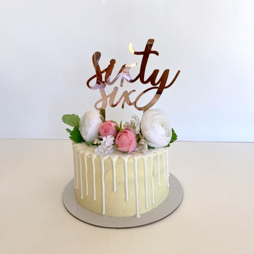 Acrylic Rose Gold Mirror 'sixty six' Birthday Cake Topper