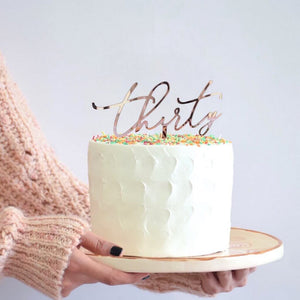 Acrylic Rose Gold Mirror 'Thirty' Cake Topper - 30th Birthday Party Cake Decorations