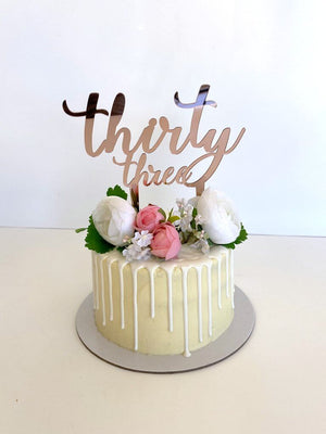 Acrylic Rose Gold Mirror 'thirty three' Birthday Cake Topper