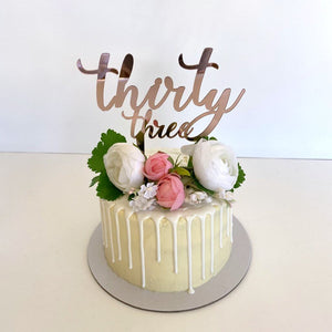 Acrylic Rose Gold Mirror 'thirty three' Birthday Cake Topper