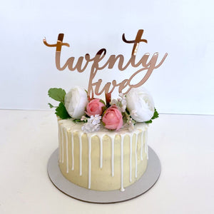Acrylic Rose Gold Mirror 'twenty five' Script Cake Topper