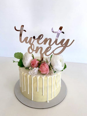 Acrylic Rose Gold Mirror Twenty One Cake Topper - Style A