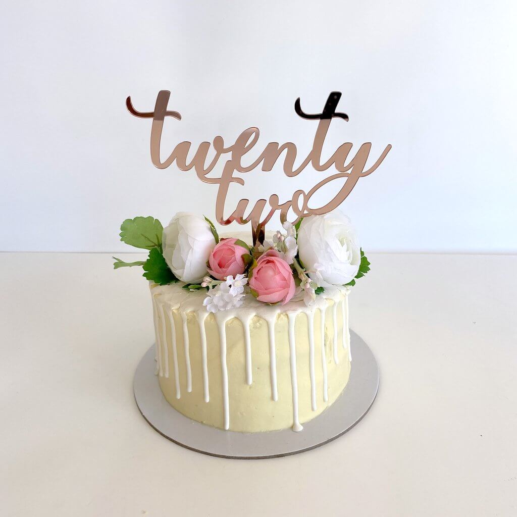 Acrylic Rose Gold Mirror 'twenty two' Cake Topper