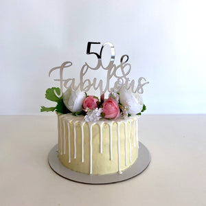 Acrylic Silver Mirror 50 & Fabulous Cake Topper