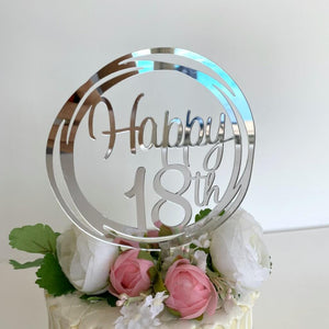 Acrylic Silver Mirror Geometric Happy 18th Cake Topper
