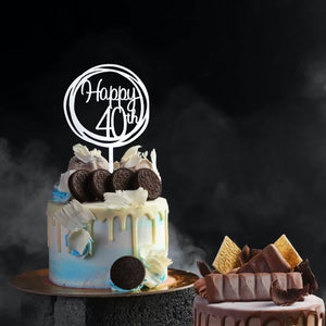 Acrylic Silver Mirror Geometric Circle Happy 40th Cake Topper