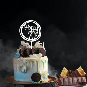 Acrylic Silver Mirror Geometric 'Happy 70th' Cake Topper