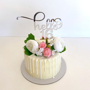 Acrylic Silver Mirror 'hello 16' Cake Topper