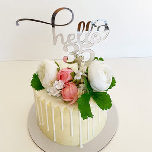 Acrylic Silver Mirror Hello 35 Cake Topper