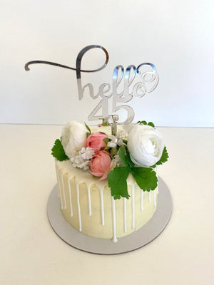 Acrylic Silver Mirror Hello 45 Cake Topper